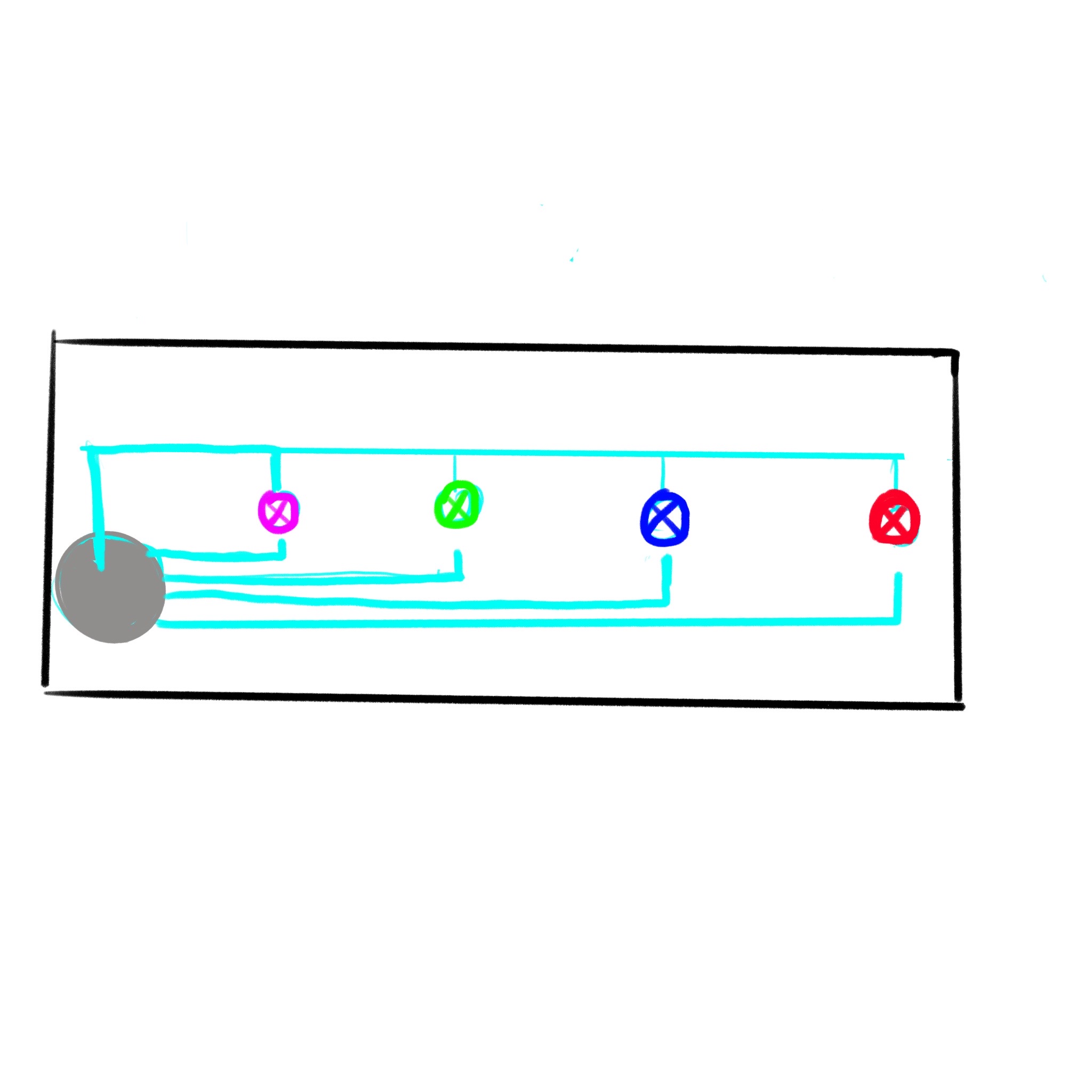 After finishing the first sketch, I realized this circuit differs slightly from the one in Activity 1. In Activity 1, one end of the arrow remained stationary, whereas in this circuit, the pointer must move entirely. As a result, I redesigned the circuit. I arranged the LEDs in parallel and left each circuit's bottom end open. This ensures that, as the pointer with a conductor moves, different LEDs will be connected while the others remain off.