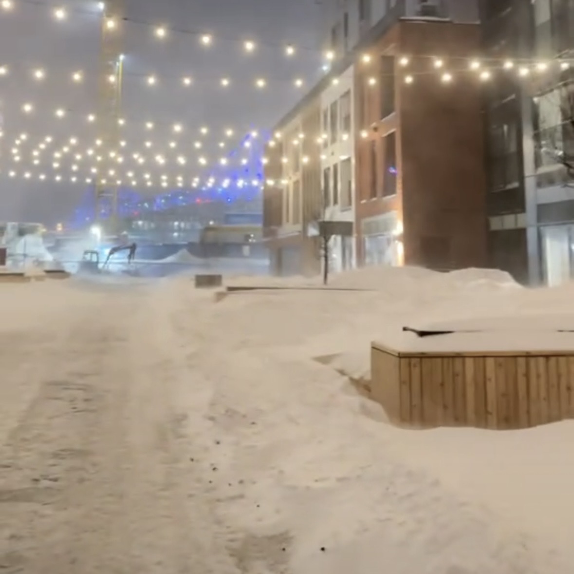 The sound of walking on snow. In this recording, you can hear that the snow is hard and mixed with some ice. If it was freshly fallen snow, there would be more of a friction sound, like squeezing starch.