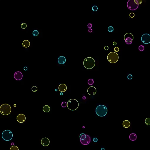 Using the same principles and code, I changed the appearance of the circles to make them more realistic, simulating actual bubbles.