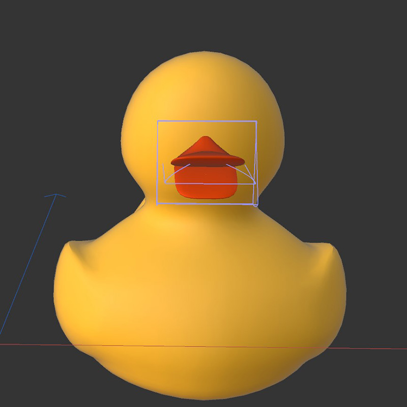 By duplicating and rotating the cube, the duck's beak is completed.
