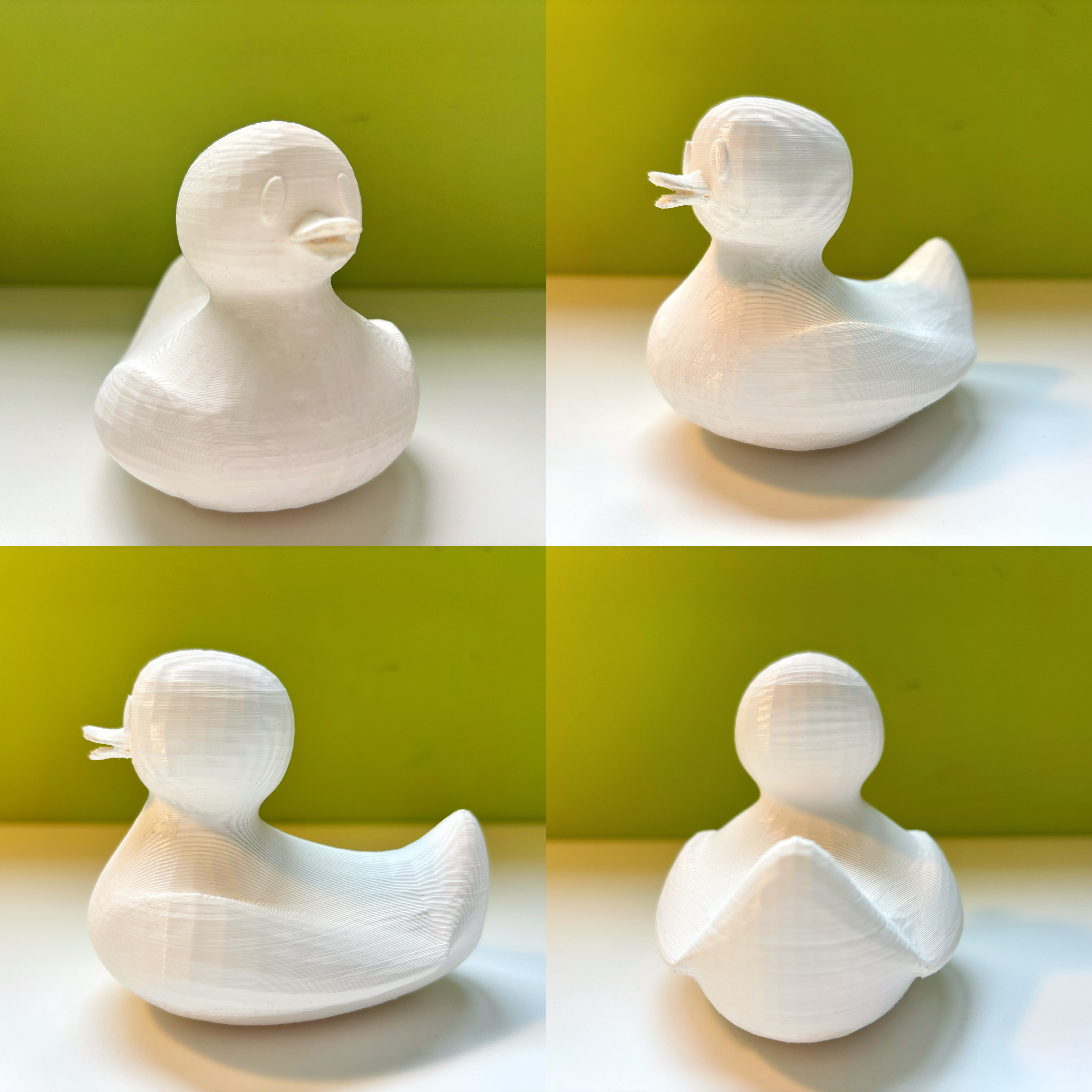 3D printed duck model taken from different angles；size approximately 10cm*10cm*10cm