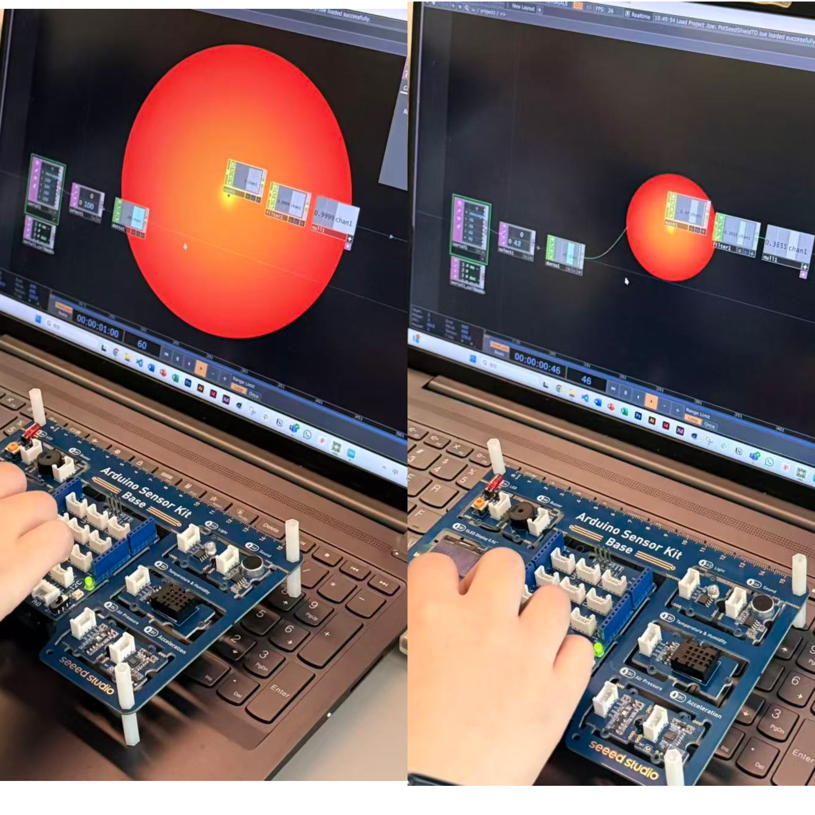 After debugging, we were able to use the Arduino knob to control the size of the circle in the TouchDesigner scene.
