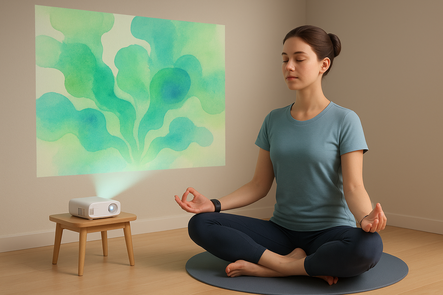 As shown in the image, we aim to design a wearable device that monitors the user’s heart rate and other physical indicators. Based on these metrics, a projector will display visuals suited to the current activity, while speakers will play matching music or sound effects. 

Together, they create a more engaging and immersive exercise experience for the user.