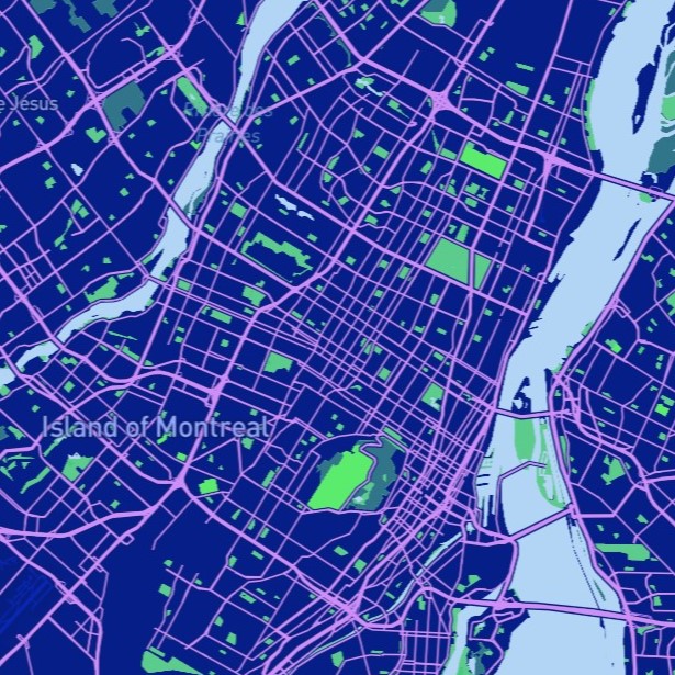 I went on to explore more of Mapbox's features. In this image, I removed the road signs, leaving only the main area labels for a cleaner image.